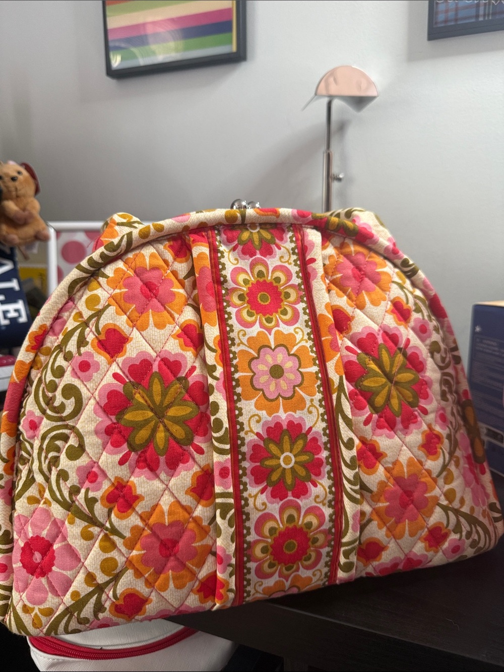 Quilted Floral Cosmetic Bag - Pink & Orange